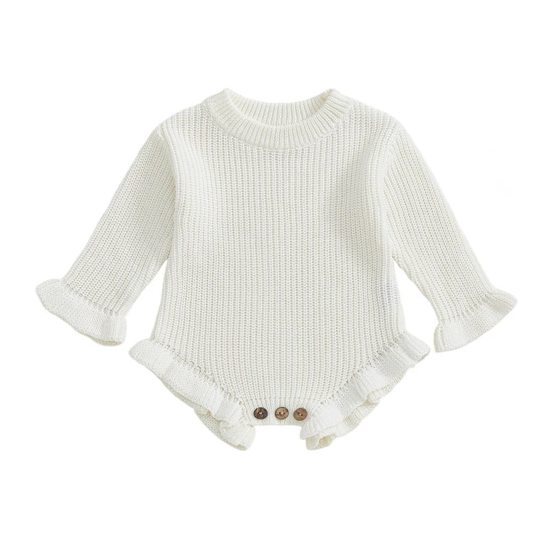 Baby Clothes Newborn Baby Rompers Cotton Knit Baby Girl Romper Long Sleeve Ruffle Trim Infant Baby Boys Jumpsuit Overalls