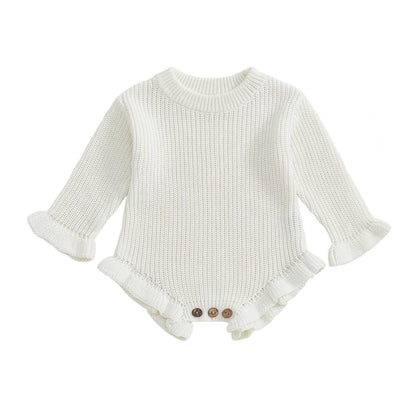 Baby Clothes Newborn Baby Rompers Cotton Knit Baby Girl Romper Long Sleeve Ruffle Trim Infant Baby Boys Jumpsuit Overalls