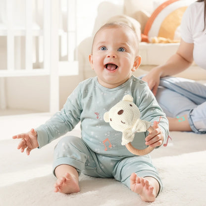 Baby Rattle Crochet Animal Wooden Teether
