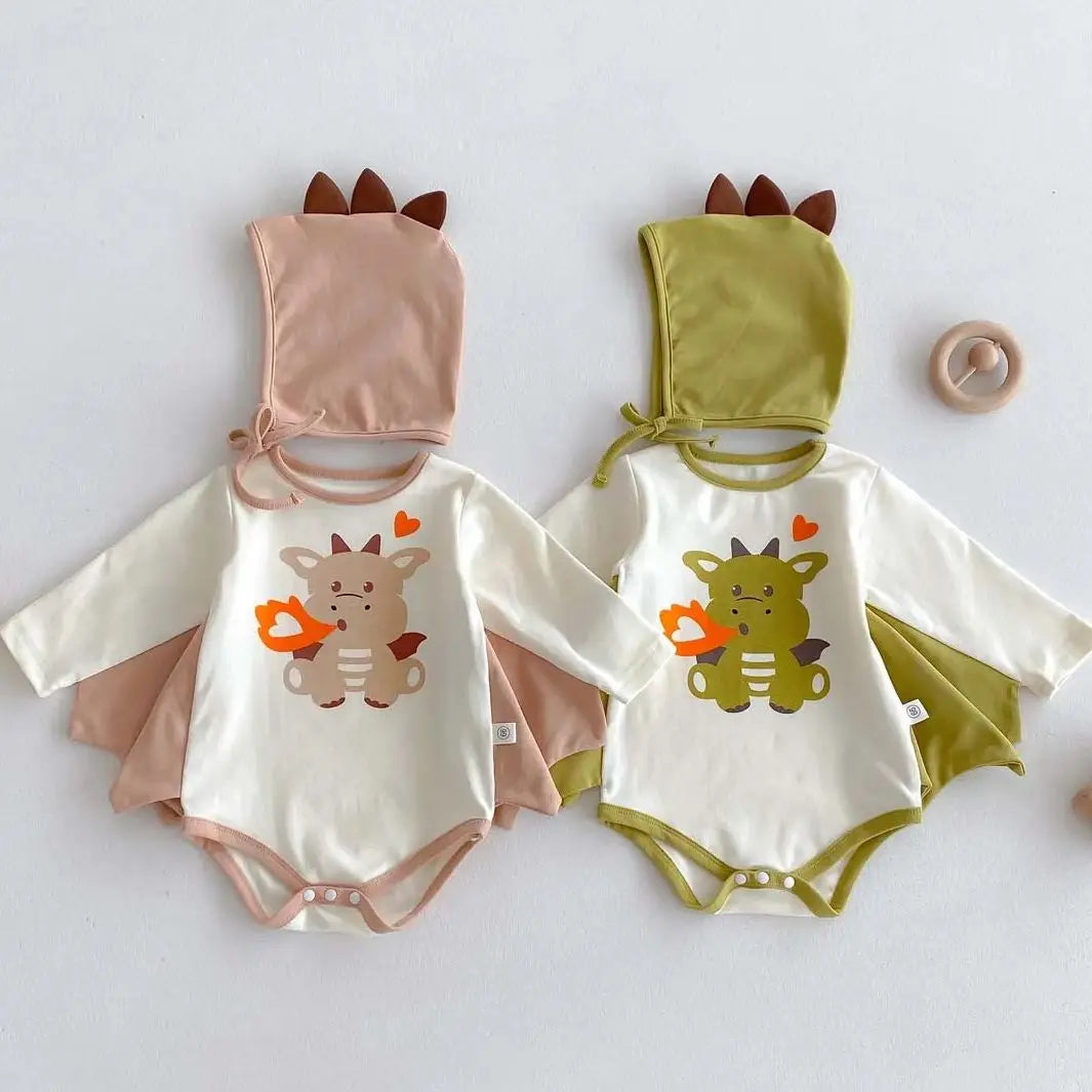 Fire dragon print 0-2 years old cartoon children's clothing including hats
