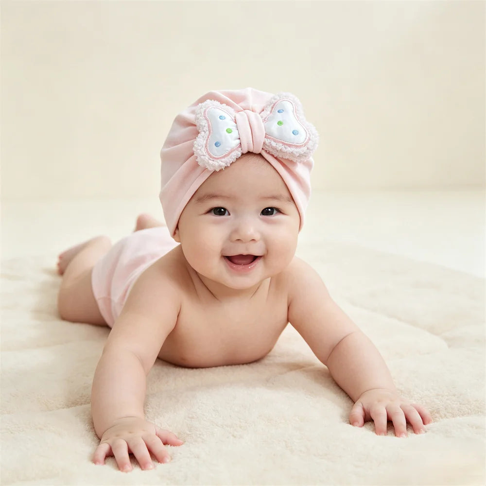 Cotton Baby Hat Fashion Bowknot Turban Knitted Baby Girl Hat Muslim Warm Infant Indian Hats Toddler Beanie Cap Kids Head Wrap
