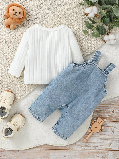 2025 2Pcs Baby Boys/Girls All Seasons Long Sleeve Top& Rompers Jumper With Letter For Newbron Fashion Daily wear Clothing Set