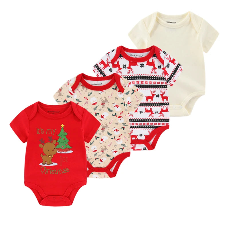 4Pieces New Born Bodysuit Print Cotton Baby Boy Clothes Short Sleeve Romper Baby Girl Clothes Cartoon 0-12M Bebes