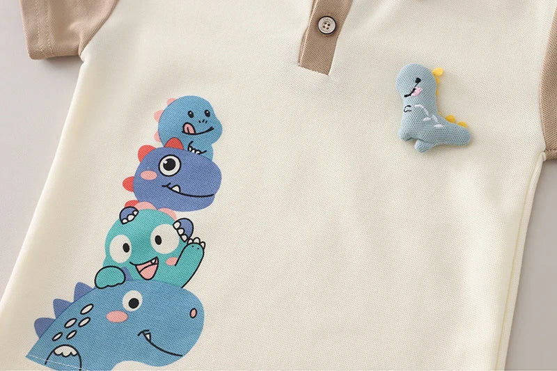 Cartoon Dinosaur Polo T-Shirt Shorts 2pcs/Set
