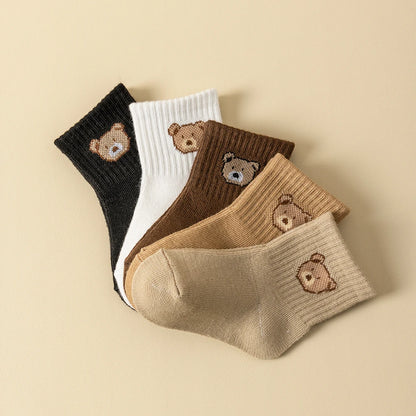 5/10Pairs Baby Socks Toddler Soft Comfortable Breathable All-Season Cartoon Bear Pattern Kids Footwear