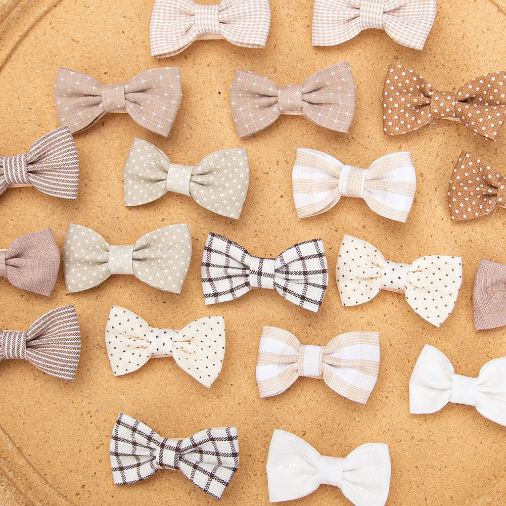 10Pcs/Set Mini Hair Bows Clips Baby Girls Cute Froal Print Plaid Hairbows Checkered Gingham Hairpins Korean Safety Kids Headwear