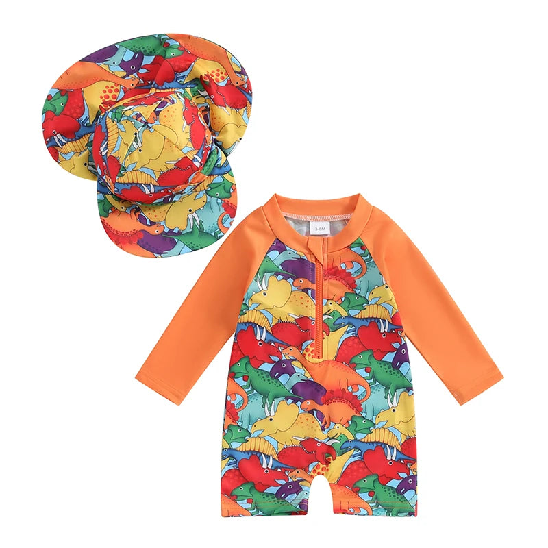 Toddler Boys Rash Guard Swimsuit Long Sleeve Turtle/Dinosaur Print