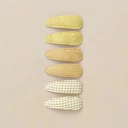 6 Pcs/Set Lovely 2inch Baby Hair Clips Handmade Lace Embroidery Snap Clips Cotton Plaid Floral Print Hairpins for Baby Girl