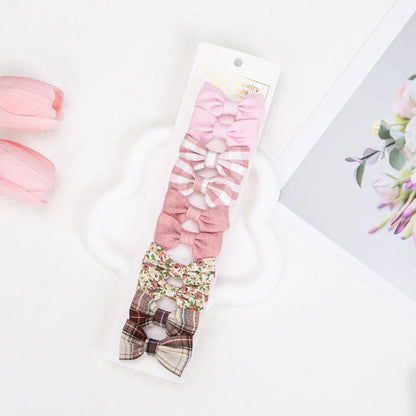 10Pcs/Set Mini Hair Bows Clips Baby Girls Cute Froal Print Plaid Hairbows Checkered Gingham Hairpins Korean Safety Kids Headwear