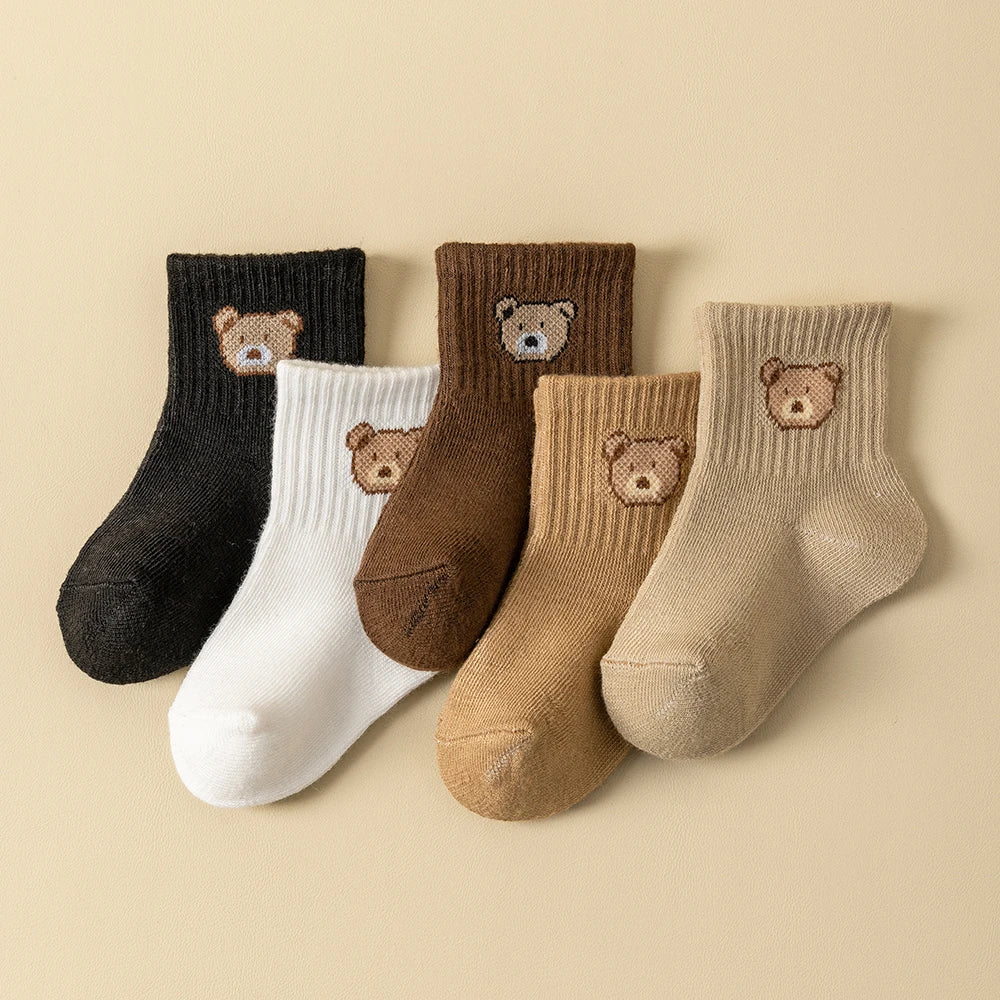 5/10Pairs Baby Socks Toddler Soft Comfortable Breathable All-Season Cartoon Bear Pattern Kids Footwear