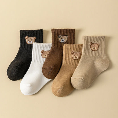 5/10Pairs Baby Socks Toddler Soft Comfortable Breathable All-Season Cartoon Bear Pattern Kids Footwear