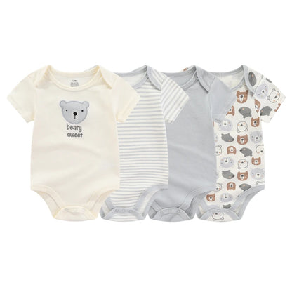 Unisex Bodysuits 4/5PCS Cotton Newborn Baby Girl Clothes Set Short Sleeve Print Baby Boy Clothes Summer Solid Color