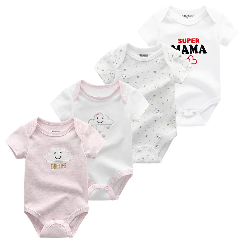4Pieces New Born Bodysuit Print Cotton Baby Boy Clothes Short Sleeve Romper Baby Girl Clothes Cartoon 0-12M Bebes