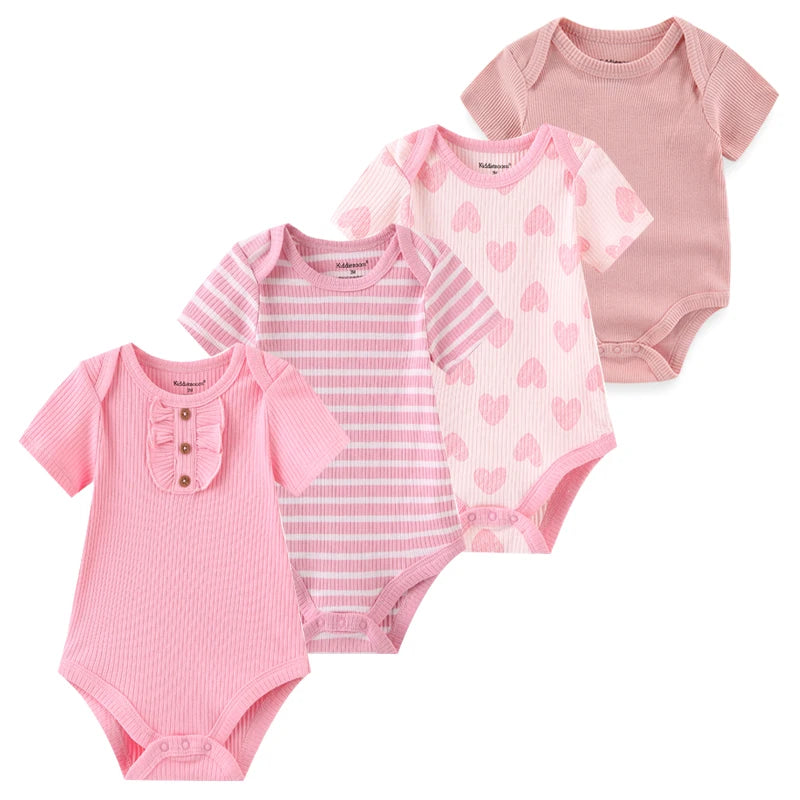 4Pieces New Born Bodysuit Print Cotton Baby Boy Clothes Short Sleeve Romper Baby Girl Clothes Cartoon 0-12M Bebes