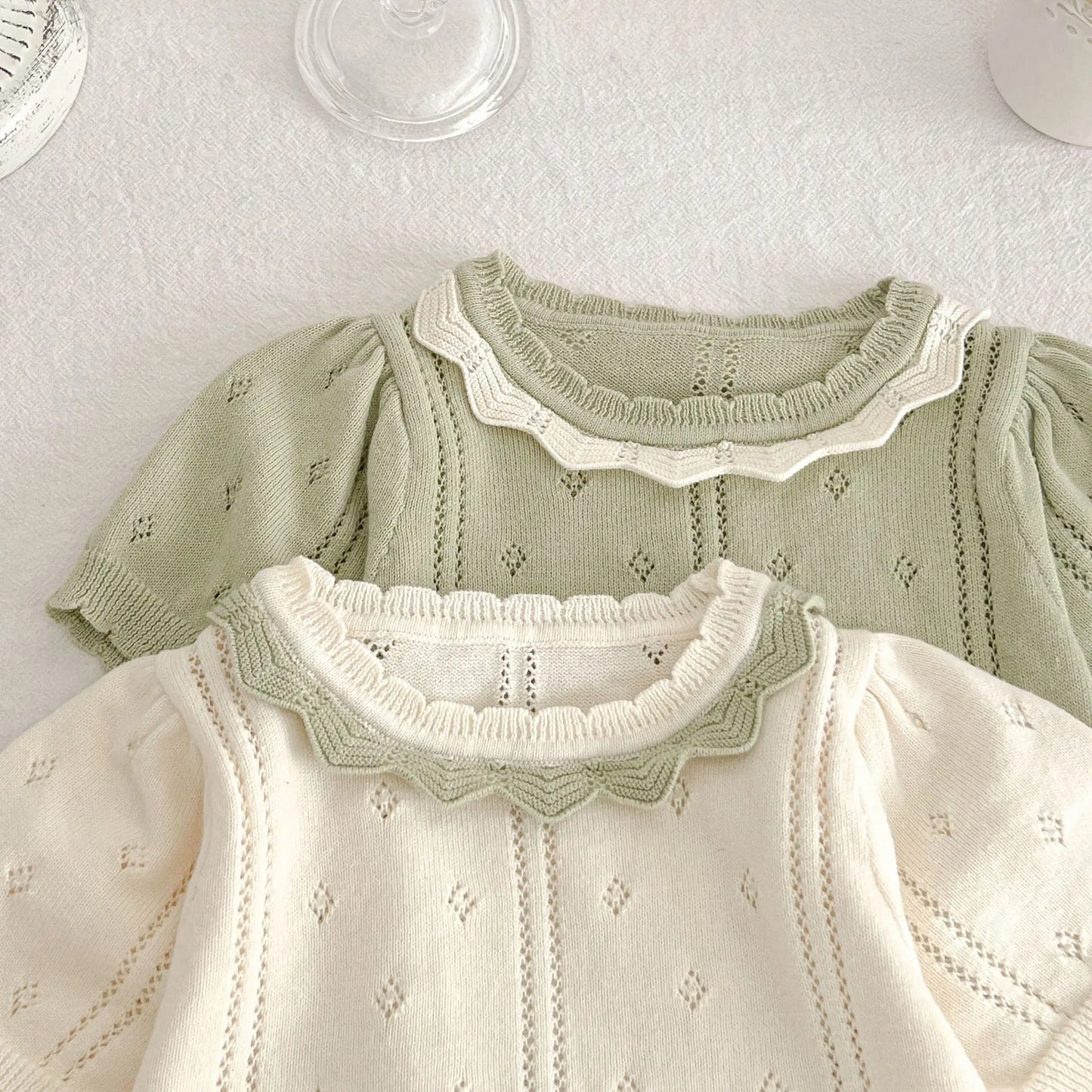 Baby Clothes Hollow-out Knitted Short-sleeved Shirt and Shorts Set Summer New Infant Girls Suits Fashionable Set for Baby Girls