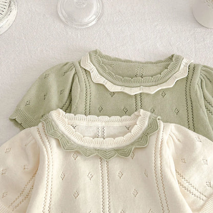 Baby Clothes Hollow-out Knitted Short-sleeved Shirt and Shorts Set Summer New Infant Girls Suits Fashionable Set for Baby Girls