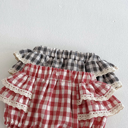 Baby Girls Plaid Ruffles Lace Skirt Shorts Kids Summer Pettiskirt Toddler Tutu Skirt Infant Bloomers Cake Layeres PP Shorts 0-3t