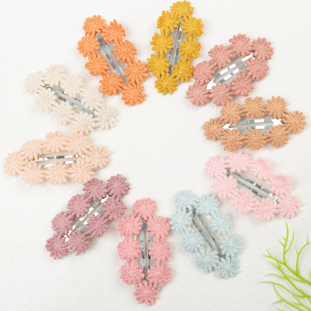 6Pcs/Set Ins Flower Crochet Bobby Snap Hairpins 6.5cm Knitted Princess Baby Girls Hair Bow Clips Safety Korean Newborn Hairgrips