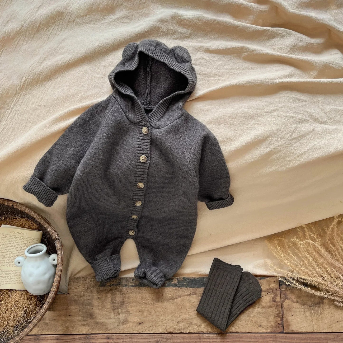 Knitted Cartoon Boy's Jumpsuit Cute Rabbit Ear Girl's Climbing Clothes