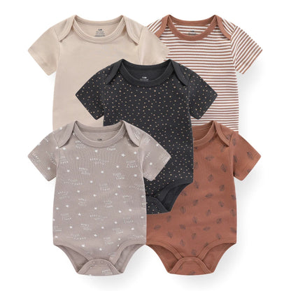 Unisex Bodysuits 4/5PCS Cotton Newborn Baby Girl Clothes Set Short Sleeve Print Baby Boy Clothes Summer Solid Color