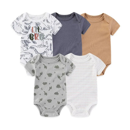 Unisex Bodysuits 4/5PCS Cotton Newborn Baby Girl Clothes Set Short Sleeve Print Baby Boy Clothes Summer Solid Color