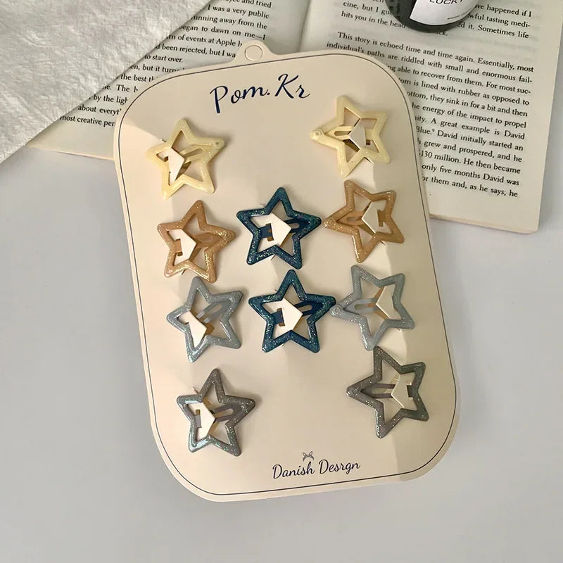New 10pcs Colorful Star Hair Clips for Baby Girls Glitter Metal Snap BB Clip Hairpin Headwear Infant Kids Hairclip Accessories