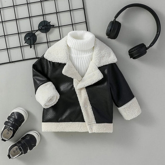 Black Leather Coats Winter Fashion Turn-down Collar Jackets Thick Warm Outerwear