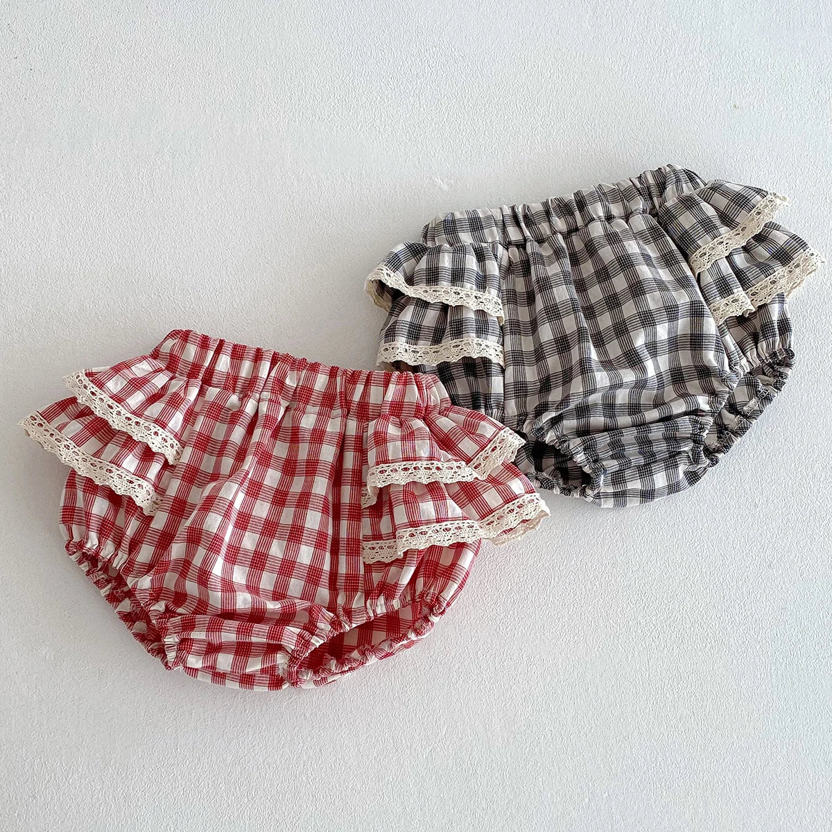 Baby Girls Plaid Ruffles Lace Skirt Shorts Kids Summer Pettiskirt Toddler Tutu Skirt Infant Bloomers Cake Layeres PP Shorts 0-3t