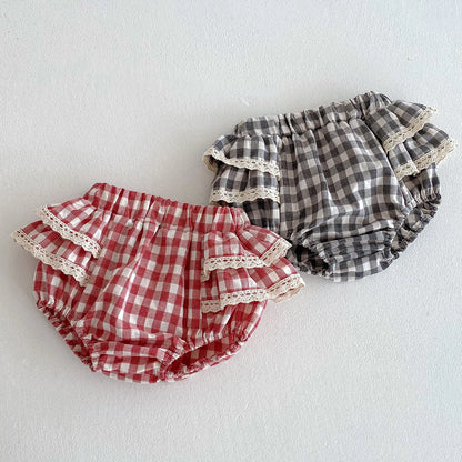 Baby Girls Plaid Ruffles Lace Skirt Shorts Kids Summer Pettiskirt Toddler Tutu Skirt Infant Bloomers Cake Layeres PP Shorts 0-3t