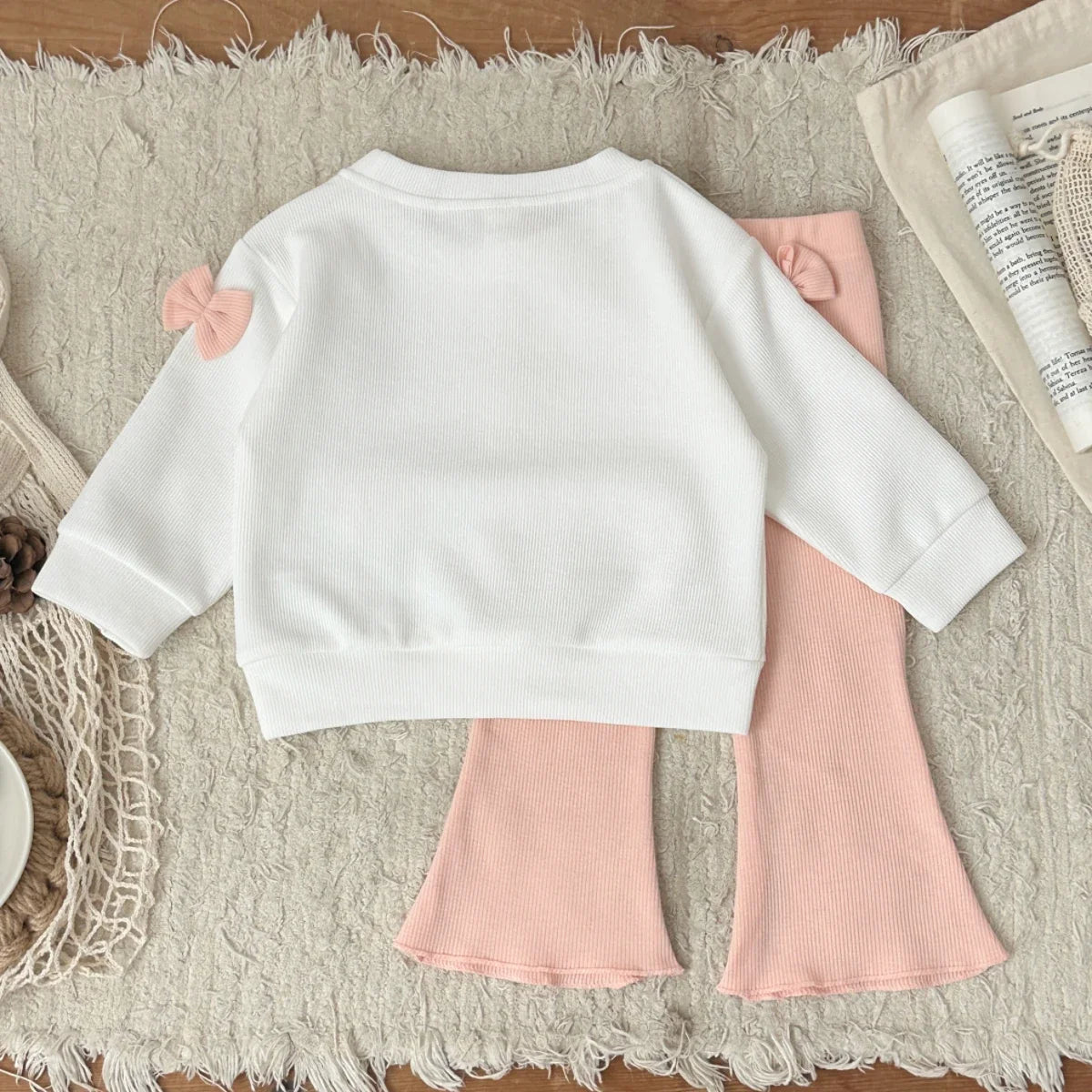Casual 2 PCS Kids Sets Sport Suit for Baby Girls Clothes Bowknot Decor Top+Pants 1-3 Y