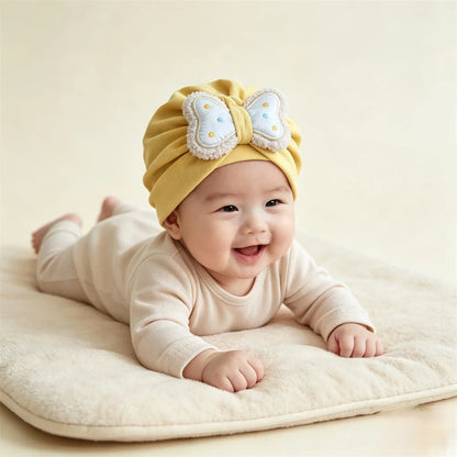 Cotton Baby Hat Fashion Bowknot Turban Knitted Baby Girl Hat Muslim Warm Infant Indian Hats Toddler Beanie Cap Kids Head Wrap