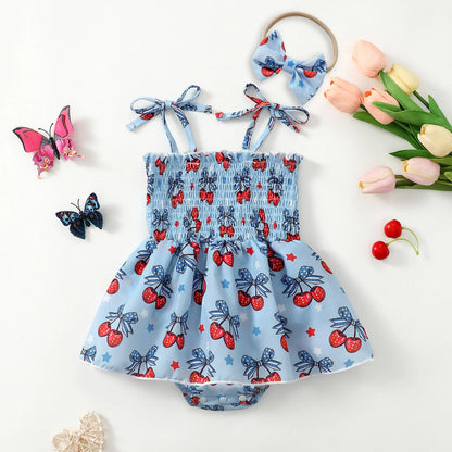 Baby Girl Summer Cherry Print Romper Onesie Infant Clothing Comfortable Soft Fabric Baby Clothes