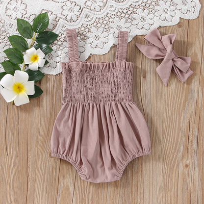 Jumpsuit Outfit Solid Color Casual Sleeveless Suspender Jumpsuit Headband