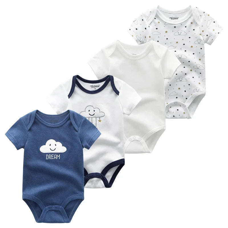 4Pieces New Born Bodysuit Print Cotton Baby Boy Clothes Short Sleeve Romper Baby Girl Clothes Cartoon 0-12M Bebes