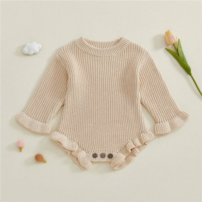 Baby Clothes Newborn Baby Rompers Cotton Knit Baby Girl Romper Long Sleeve Ruffle Trim Infant Baby Boys Jumpsuit Overalls