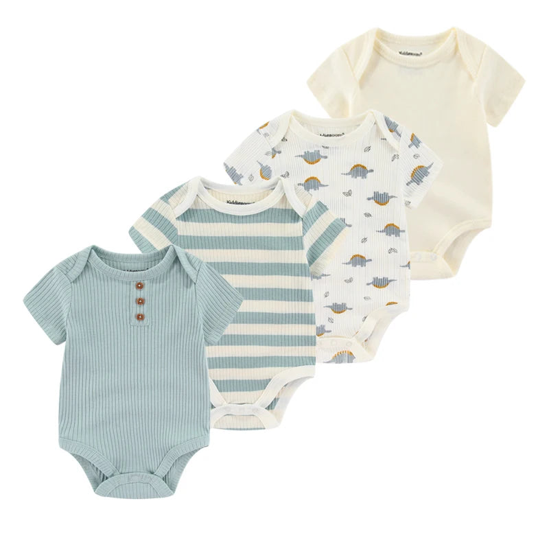 4Pieces New Born Bodysuit Print Cotton Baby Boy Clothes Short Sleeve Romper Baby Girl Clothes Cartoon 0-12M Bebes