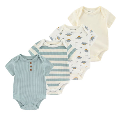 4Pieces New Born Bodysuit Print Cotton Baby Boy Clothes Short Sleeve Romper Baby Girl Clothes Cartoon 0-12M Bebes