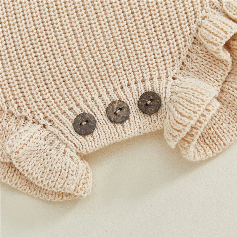 Baby Clothes Newborn Baby Rompers Cotton Knit Baby Girl Romper Long Sleeve Ruffle Trim Infant Baby Boys Jumpsuit Overalls