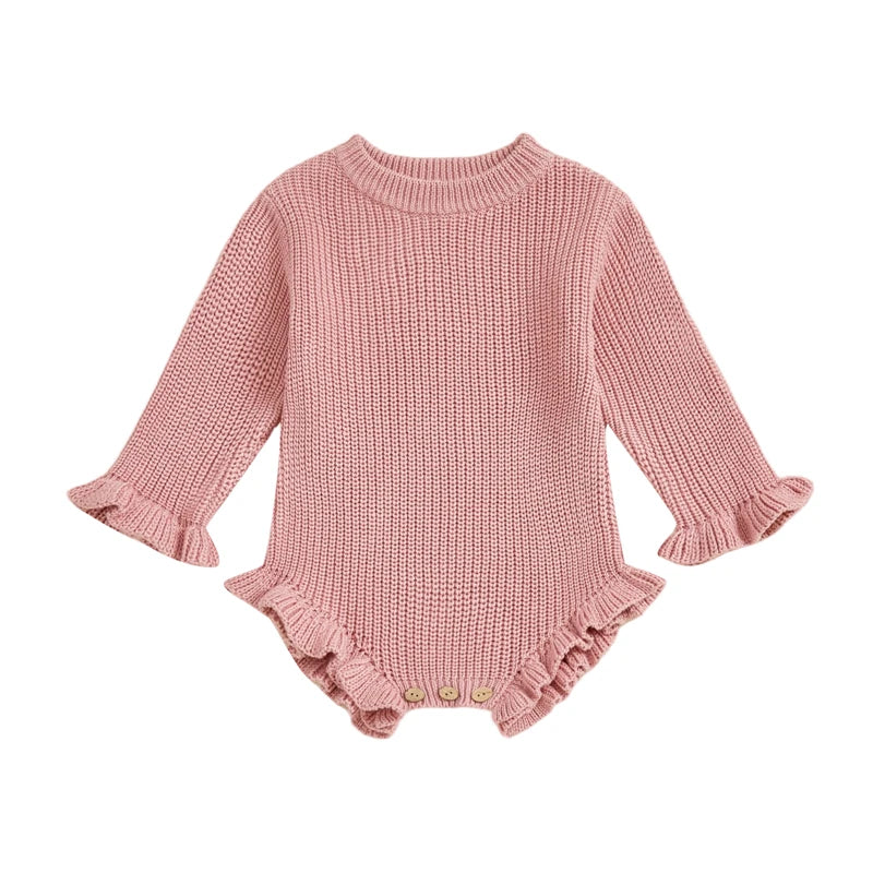 Baby Clothes Newborn Baby Rompers Cotton Knit Baby Girl Romper Long Sleeve Ruffle Trim Infant Baby Boys Jumpsuit Overalls
