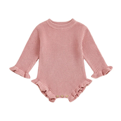 Baby Clothes Newborn Baby Rompers Cotton Knit Baby Girl Romper Long Sleeve Ruffle Trim Infant Baby Boys Jumpsuit Overalls