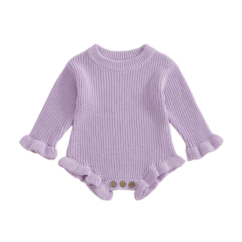 Baby Clothes Newborn Baby Rompers Cotton Knit Baby Girl Romper Long Sleeve Ruffle Trim Infant Baby Boys Jumpsuit Overalls