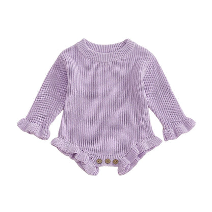 Baby Clothes Newborn Baby Rompers Cotton Knit Baby Girl Romper Long Sleeve Ruffle Trim Infant Baby Boys Jumpsuit Overalls