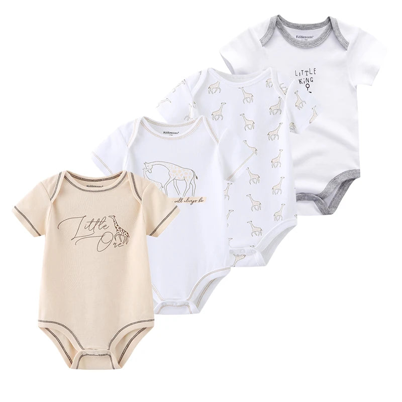 4Pieces New Born Bodysuit Print Cotton Baby Boy Clothes Short Sleeve Romper Baby Girl Clothes Cartoon 0-12M Bebes