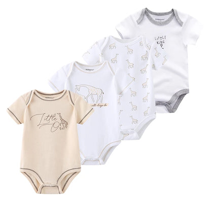 4Pieces New Born Bodysuit Print Cotton Baby Boy Clothes Short Sleeve Romper Baby Girl Clothes Cartoon 0-12M Bebes