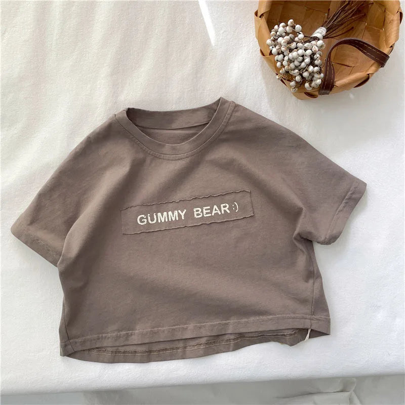 Boys Kids Cotton T-shirt Short Sleeve Cute Letters Fashion O-neck Pullover Baby Children Tops Sweatshirt 1-7T