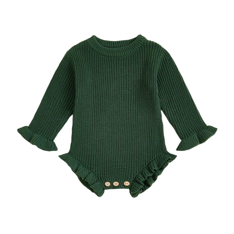 Baby Clothes Newborn Baby Rompers Cotton Knit Baby Girl Romper Long Sleeve Ruffle Trim Infant Baby Boys Jumpsuit Overalls