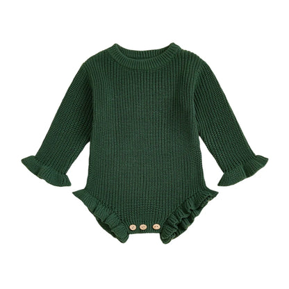 Baby Clothes Newborn Baby Rompers Cotton Knit Baby Girl Romper Long Sleeve Ruffle Trim Infant Baby Boys Jumpsuit Overalls