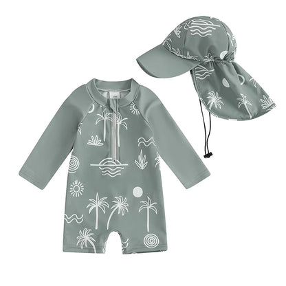 Toddler Boys Rash Guard Swimsuit Long Sleeve Turtle/Dinosaur Print