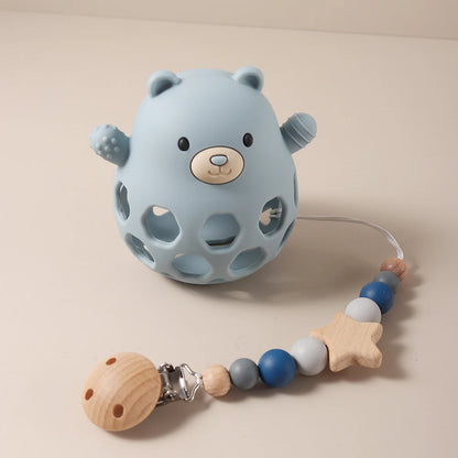 Hollow Bear Silicone Teething Toy Infant Chewable Rattle for Soothing Gums, BPA-Free