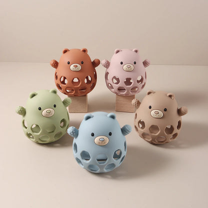 Hollow Bear Silicone Teething Toy Infant Chewable Rattle for Soothing Gums, BPA-Free